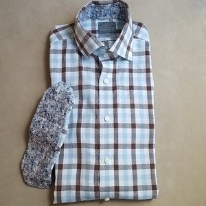 Thomas Dean Large blue and brown plaids shirt
